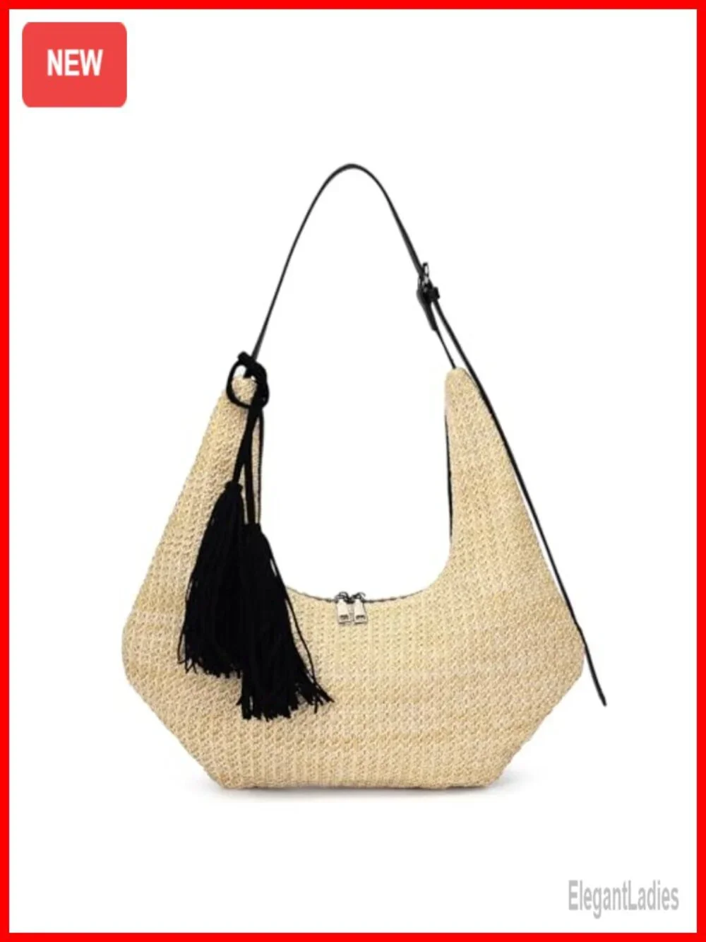 Hobo Shoulder Crossbody Bag with Adjustable Strap, Straw Weave Summer Beach